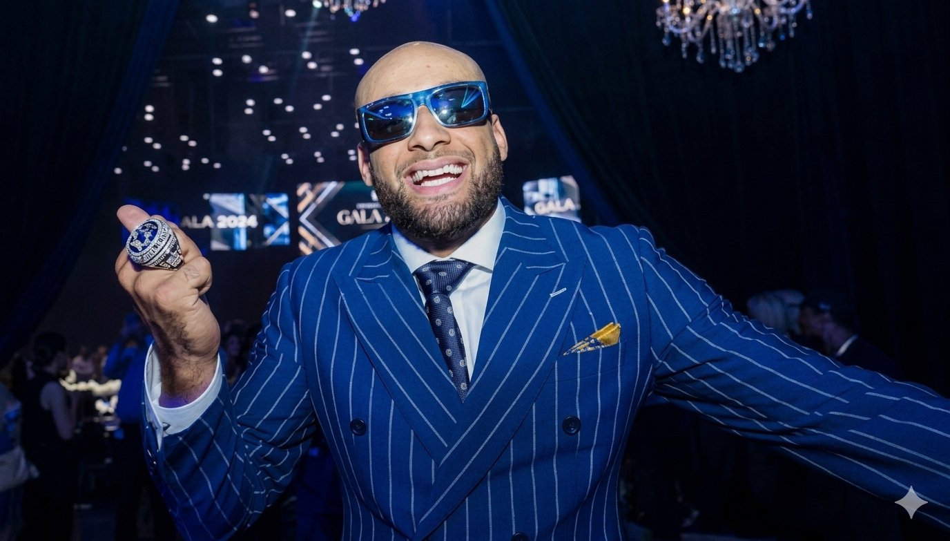 Cody White Super Bowl Champion in custom navy pinstripe suit by CJ Custom Clothiers